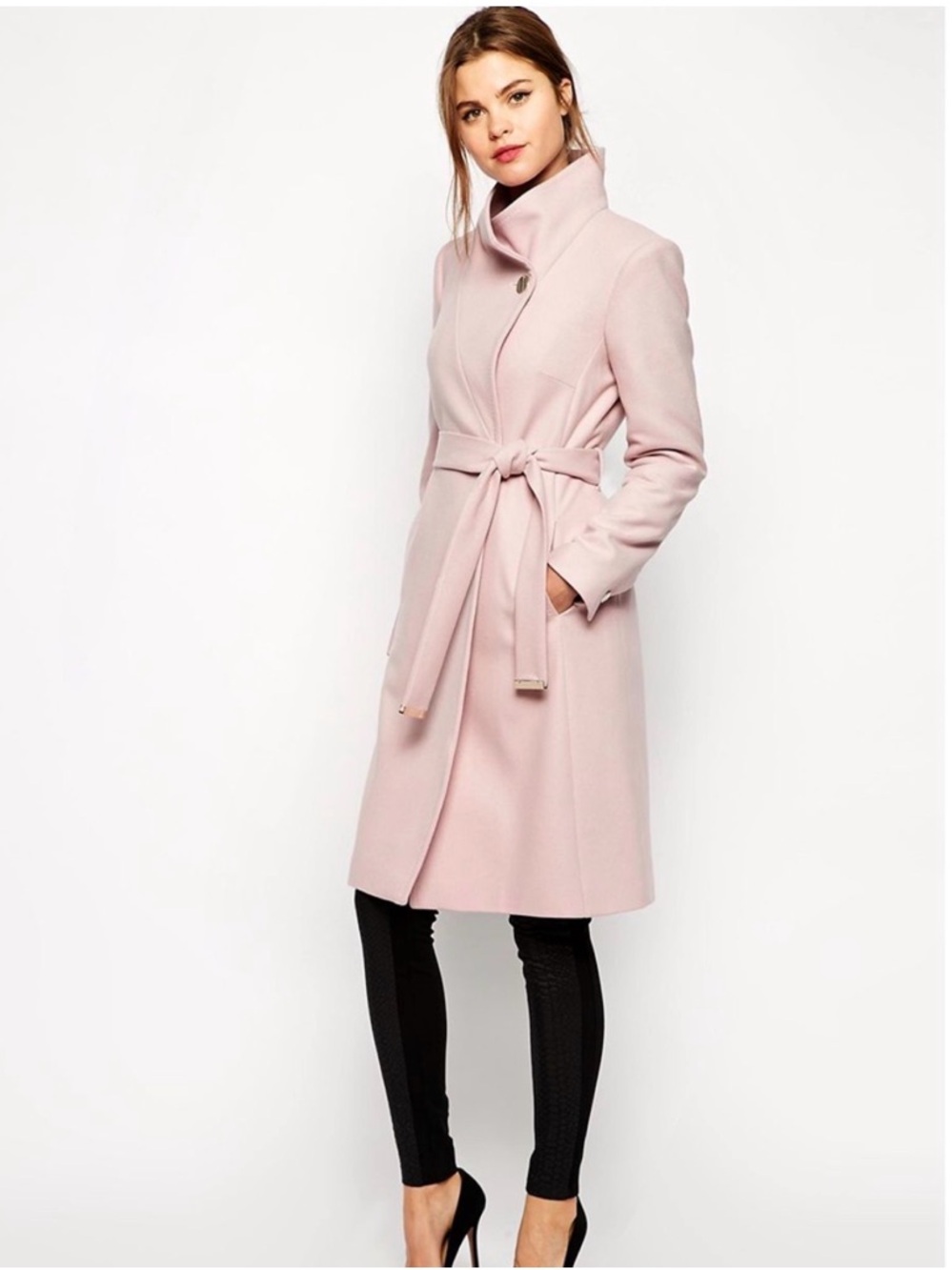Ted Baker Nevia Pale Pink Wool Cashmere Belted Wrap Coat Sz 4 / US 10 L